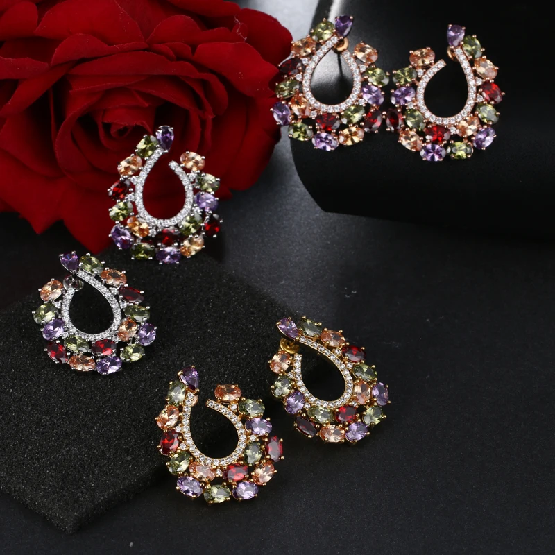 EMMAYA Brand New Multi Color Cz Stud Earring High Quality Fashion Earrings for Women Crystal Party Jewelry