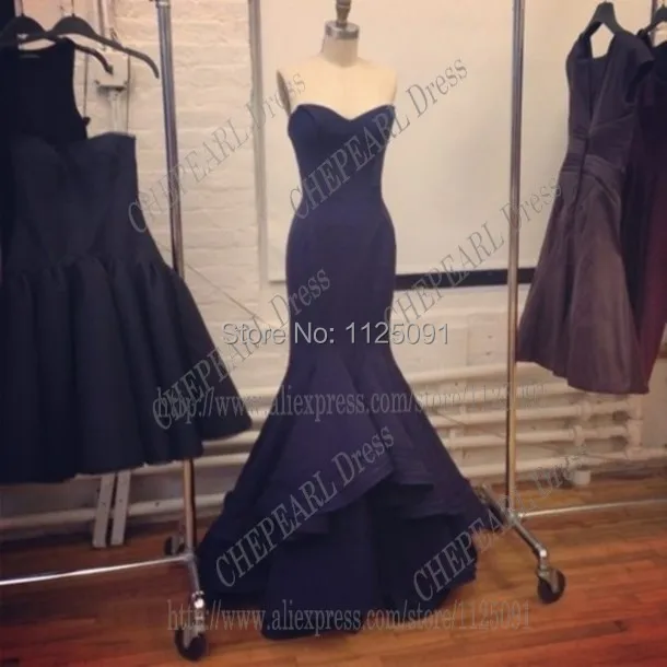 Brand Celebrity Fashion Navy Blue Evening Dress with Sweetheart Neckline Ruffles Satin Sexy Formal Mermaid Evening Dresses