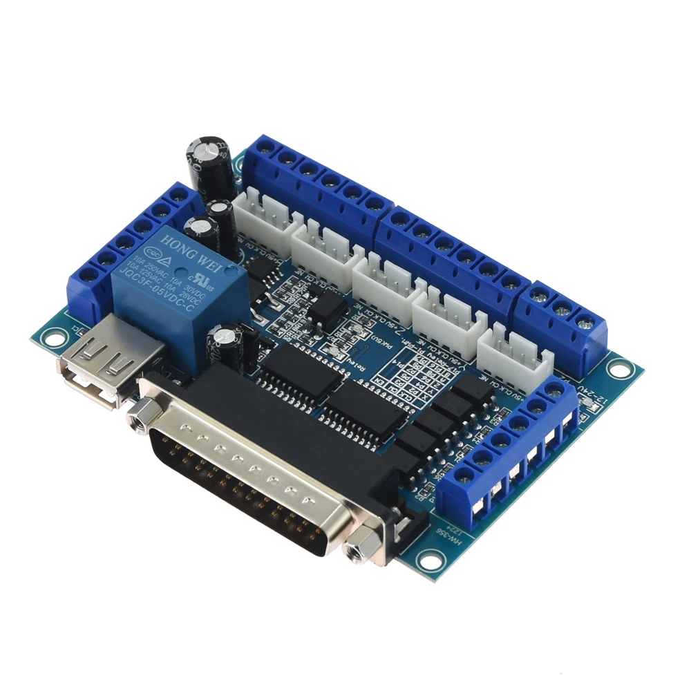 5 Axis MACH3 CNC Breakout Board with USB Cable DB25 Parallel Cable MACH3 Parallel Port Control for Stepper Motor Driver TB6600