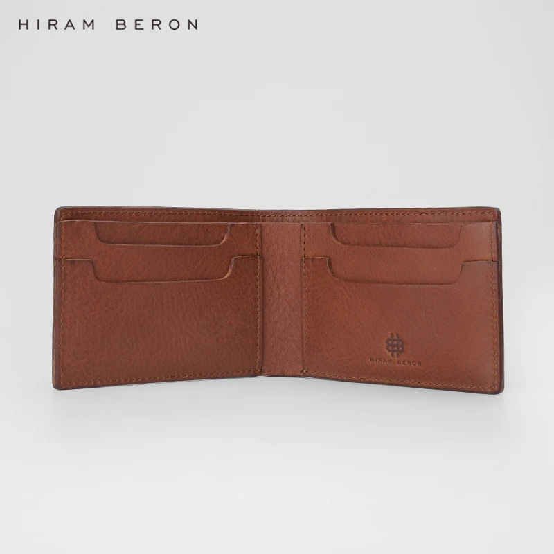 Hiram Beron-Portefeuille en cuir de vachette pour homme, porte-cartes en tannage végétal, sac à main