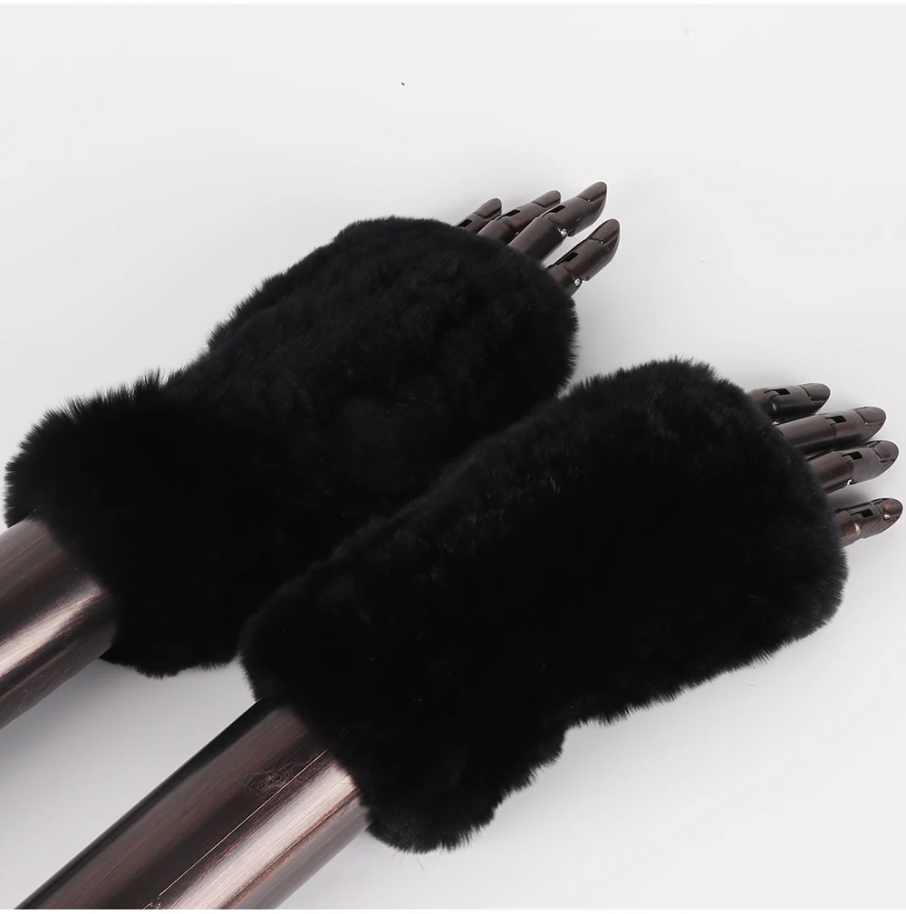 New Women 100% Real Genuine Knitted Rex Rabbit Fur Mittens Winter Warm Lady Real Fur Fingerless Gloves Handmade Knit Fur Mitten