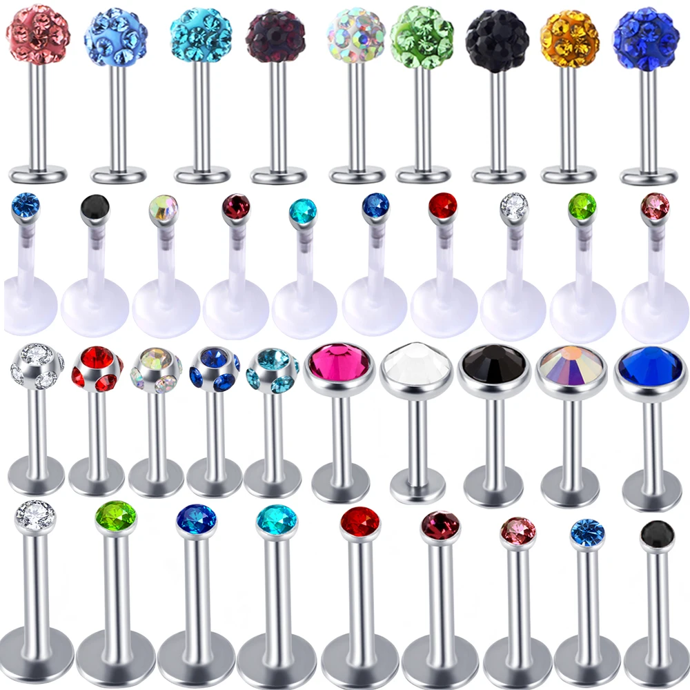 JUNLOWPY 1PC 316L Steel Crystal Ball Labret Stud Lip Ring Tragus Piercing Ear Cartilage Earring Body Piercing Helix Barbell Bar