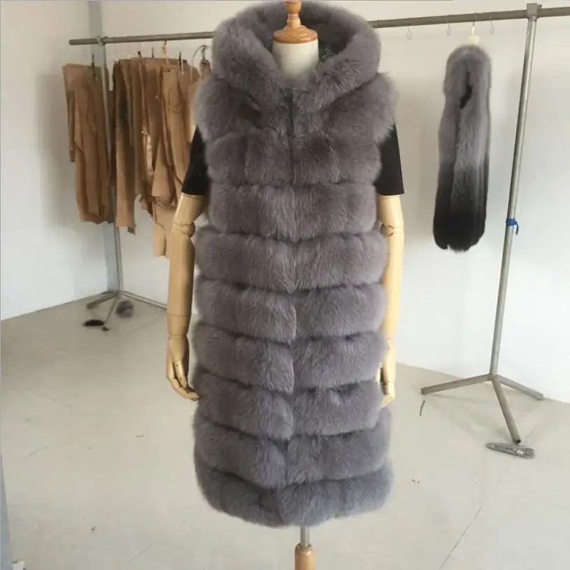 S-7XL Fashion Longer Faux Fox Mink Fur Vest With Hooded Female Winter Slims X-Long Fluffy Fake Fur Vests Fur Coat  Jackets J03