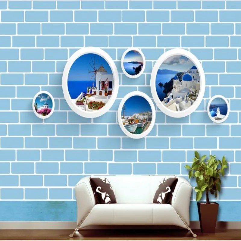 

wellyu Custom large fresco blue Mediterranean style brick wall background wall wallpaper papel de parede para quarto