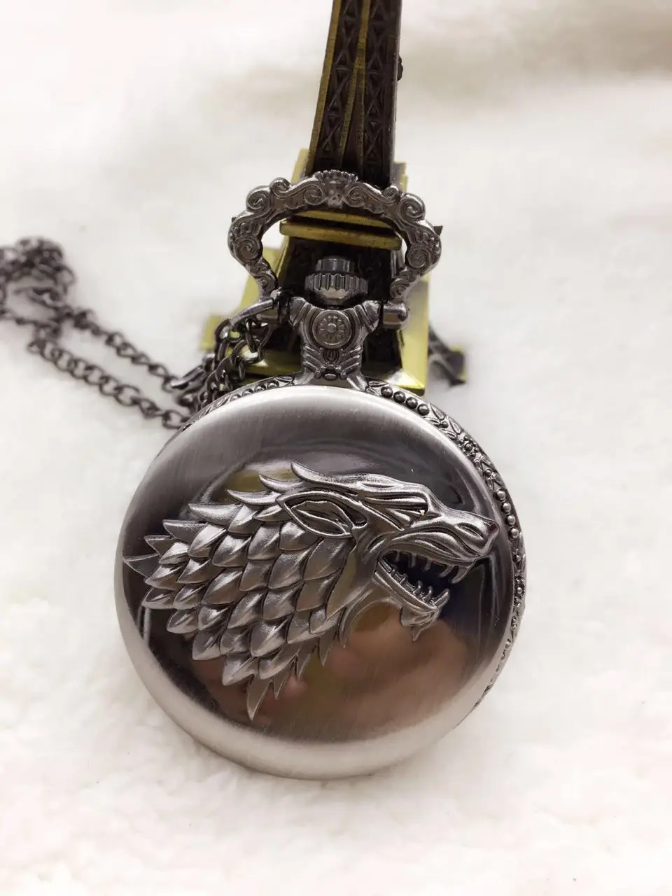 Necklace Gray Tone Honorable Quartz Pocket Watch