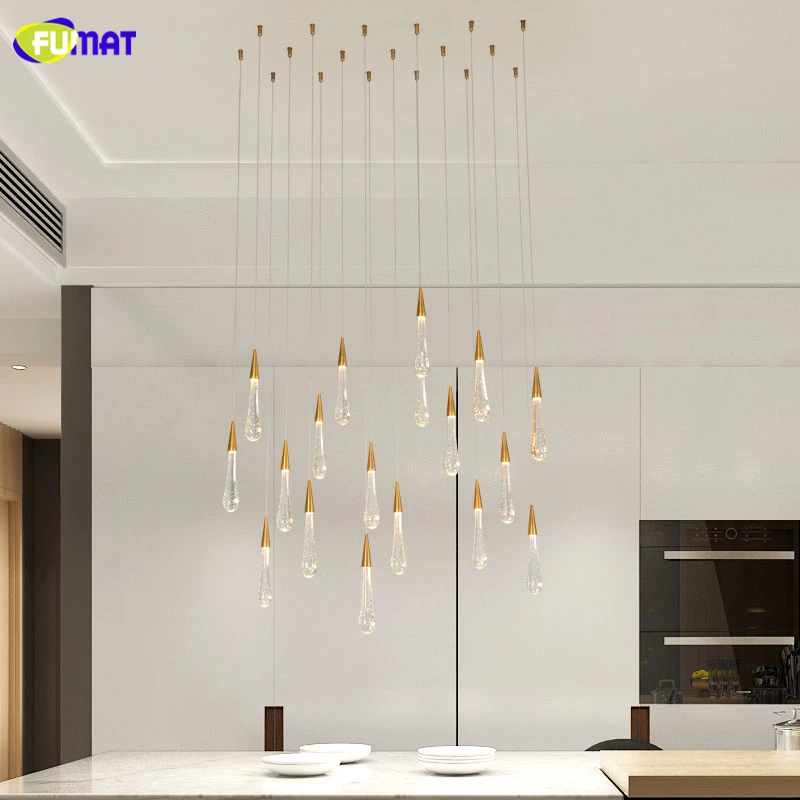 FUMAT Gold Water drop Crystal Pendant Lights Modern Luxury LED Lamps Moderm Glass Indoor Lighting For Living Room DIY Lamps 5pcs