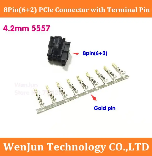 High Quality 4.2mm black 6+2PIN 8P 8PIN male for ATX graphics card GPU PCIe Power connector plastic shell with Gold terminal Pin