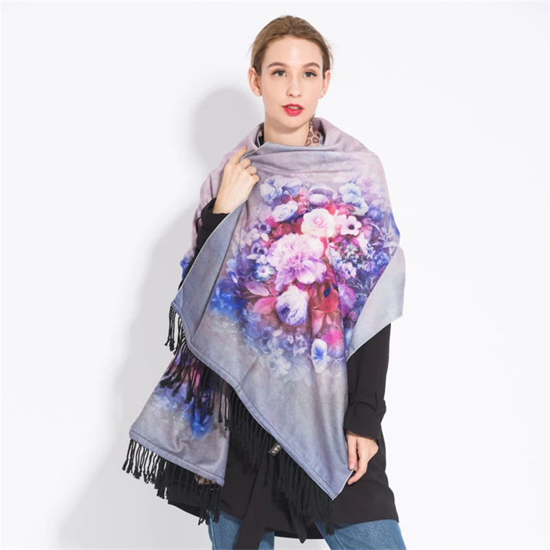 IANLAN 2019 Thickening Double-sided Printed Shawl Tassels Cashmere Scarf Wrap Women Fashion Leopard Pattern Warm Stole IL00093