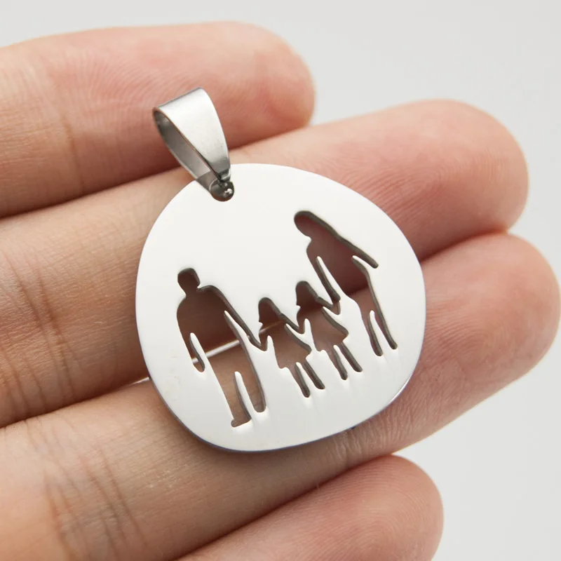 

50pcs DIY jewelry Necklace mirror polished family mini Necklace Pendant father mother child pendants stainless steel wholesale