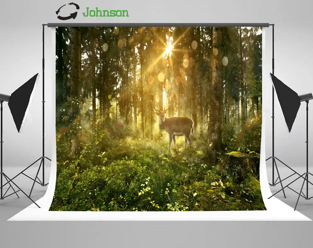 

Sun Fairy Tale Forest Deer Tree Bokeh photo backdrop polyester or Vinyl cloth High quality Computer print wall background