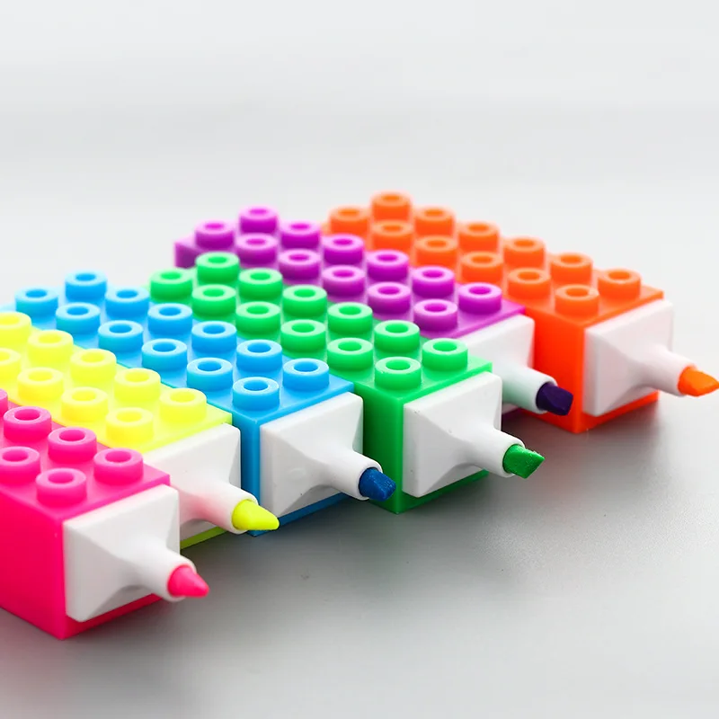 6pcs Creative Building blocks highlighter pen marking canetas Learn office stationery learning Kawai Graffiti fluorescent pens image 3