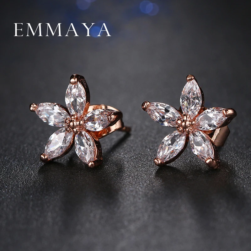 Emmaya Hot Sale Trendy Popular Clear Crystal Rhinestone Flower Shaped Stud Earrings Wholesale Factory Price Dropship