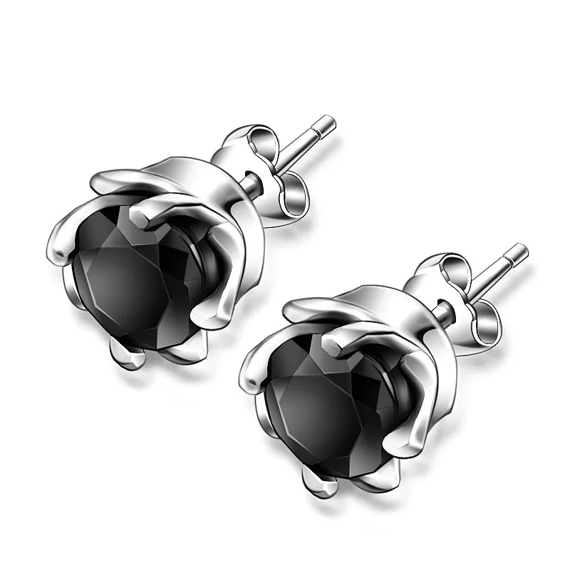 Sinya black GEM stones Stud earring for womens Cubic Zirconia simulated Diamond Post CZ stones 925 Sterling silver jewelry