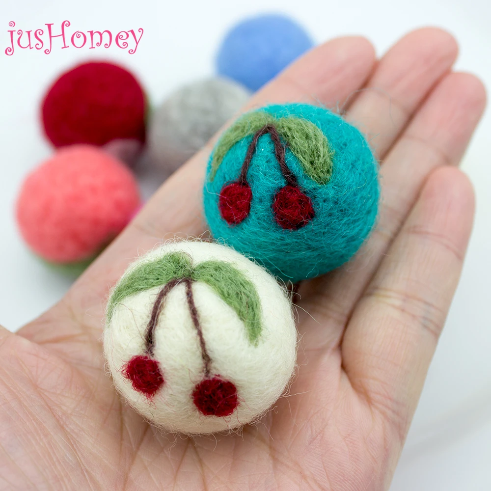 10pcs Handmade Wool felt Balls Cherry 3CM Needle Felting Ball Cherry for Baby Hair Accessory, Cell Phone Case Decor, DIY Craft