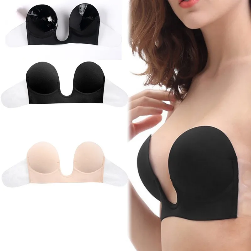 

Women Self Adhesive Strapless Seamless Blackless Solid Bra Stick Gel Silicone Push Up women's underwear Invisible Bra