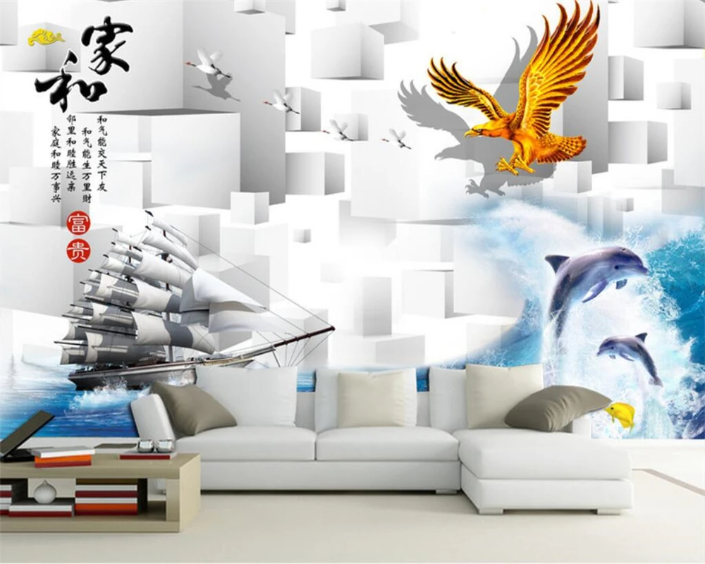 

Beibehang Custom wallpaper plain sails eagle wings refreshing office wall background Living room bedroom background 3d wallpaper