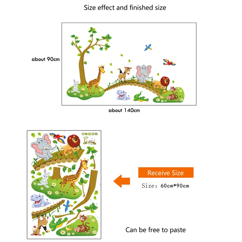 Dibujos animados animales encantadores cruzan el puente DIY pegatinas de vinilo para pared regalo de habitación de niños decoración del hogar