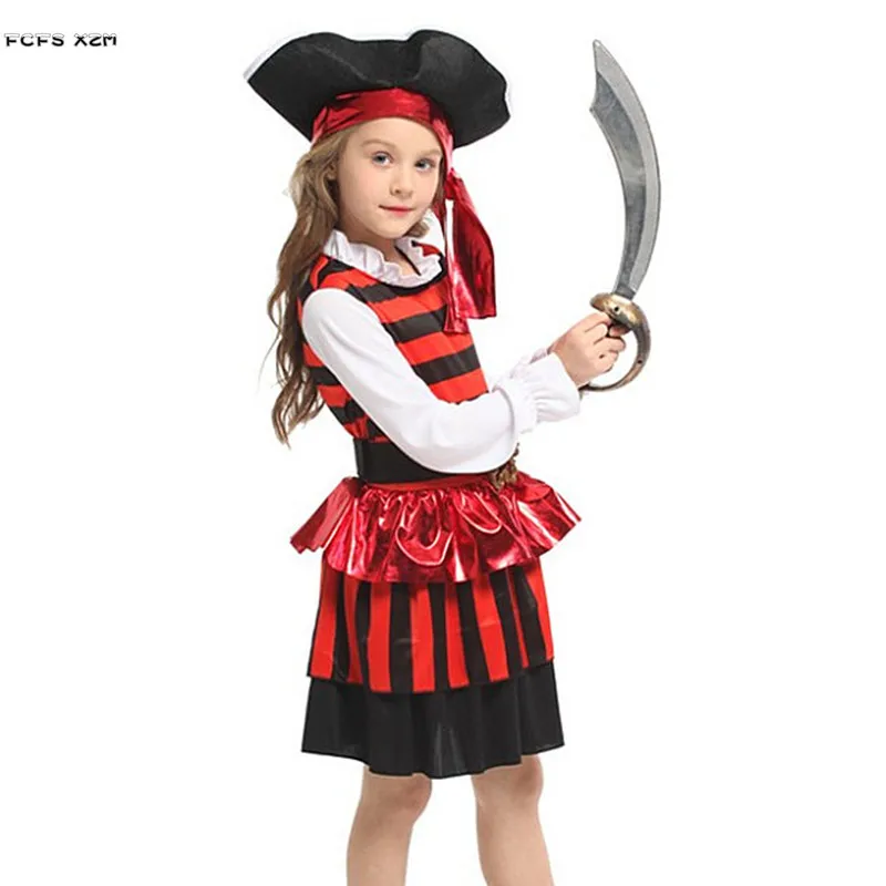 Girl Halloween Pirate Costumes Kids Children Robber Warrior Cosplay Carnival Purim Stage Play Masquerade Christmas Party Dress