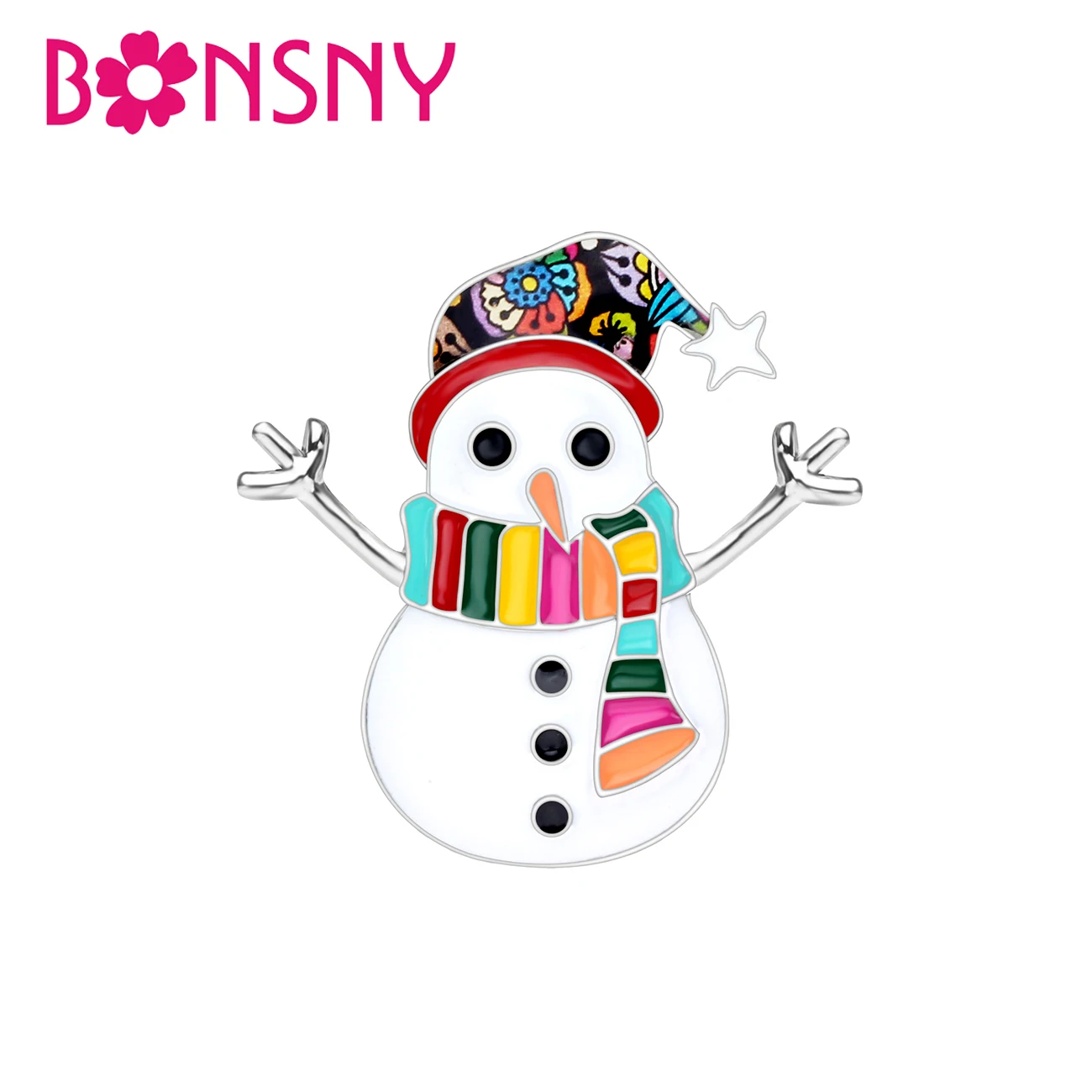 Bonsny Enamel Alloy Cartoon Christmas Snowman Brooches Clothes Scarf Decoration Pin Jewelry Gift For Women Girls Teens Bijoux