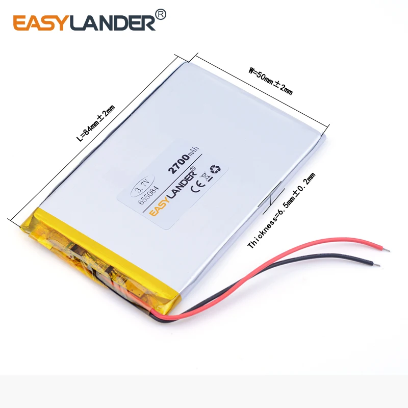 3pcs /Lot 655084 2700mah 3.7v lithium Li ion polymer rechargeable battery mobile emergency power charging treasure battery phone