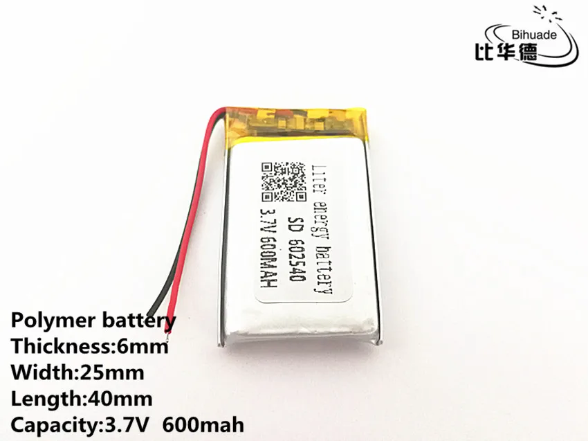 

10pcs/lot 3.7V 600mAH 602540 Polymer lithium ion / Li-ion Rechargeable battery for DVR,GPS,mp3,mp4