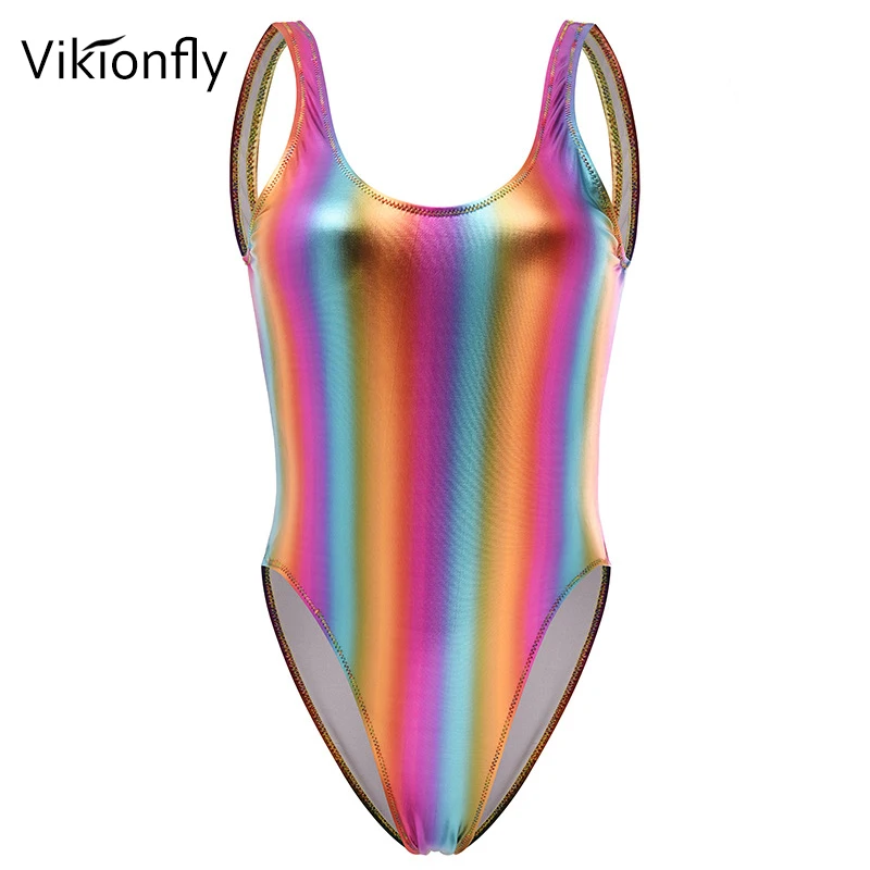 Vikionfly Shiny One Piece Swimsuit Women 2023 Thong Push Up Onepiece Reflective Swimwear For Ladies Bathing Suit Swim Gold