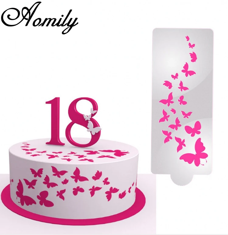 Aomily Butterfly Art Cake Stencil Airbrush Plastic Painting Art Mold Cookies Fondant Molds DIY Cake Mousse Brim Decorating Tool