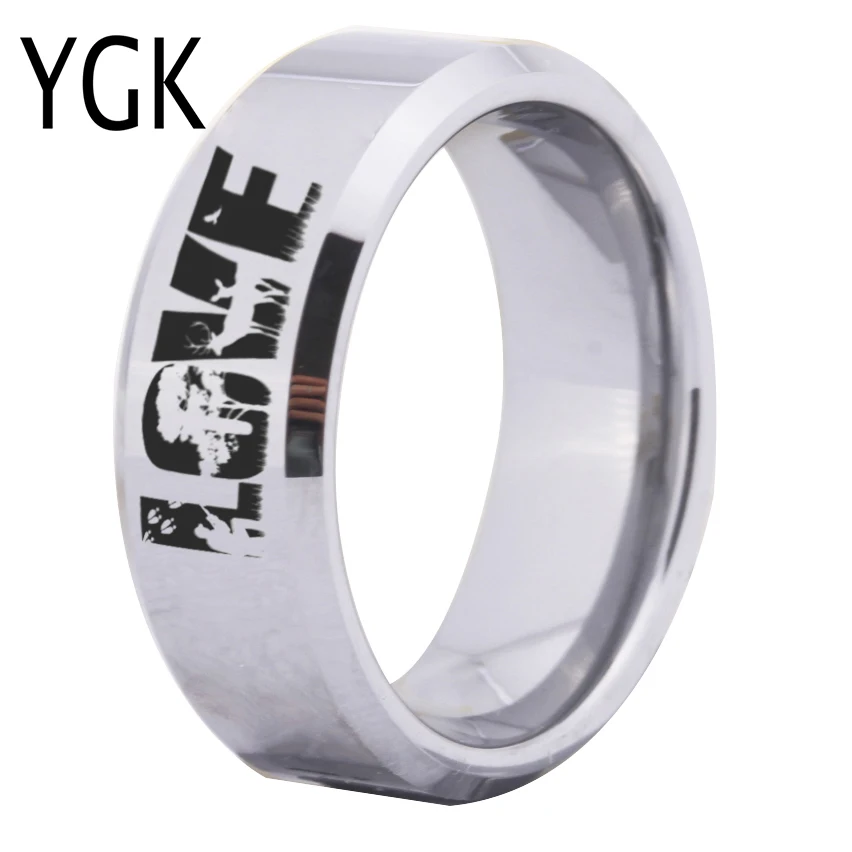 

YGK Jewelry Deer Tracks Hunters Love Design Tungsten Ring Men's Classic Wedding Engagement Anniversary Lover's Ring Gift Ring