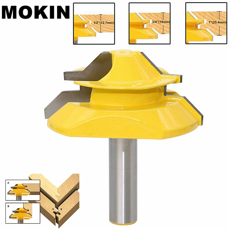 45 Degree Lock Miter Router Bit 6.35mm/8mm/12.7mm Shank Wood Tenon Milling Cutters For MDF Plywood Carpenter Woodworking Tools