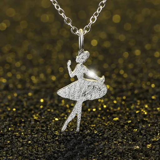 Lady Female Best Gift 925 Sterling Silver  Ballerina Figure Shape Pendant Necklace Collar Charming Jewelry for Wedding