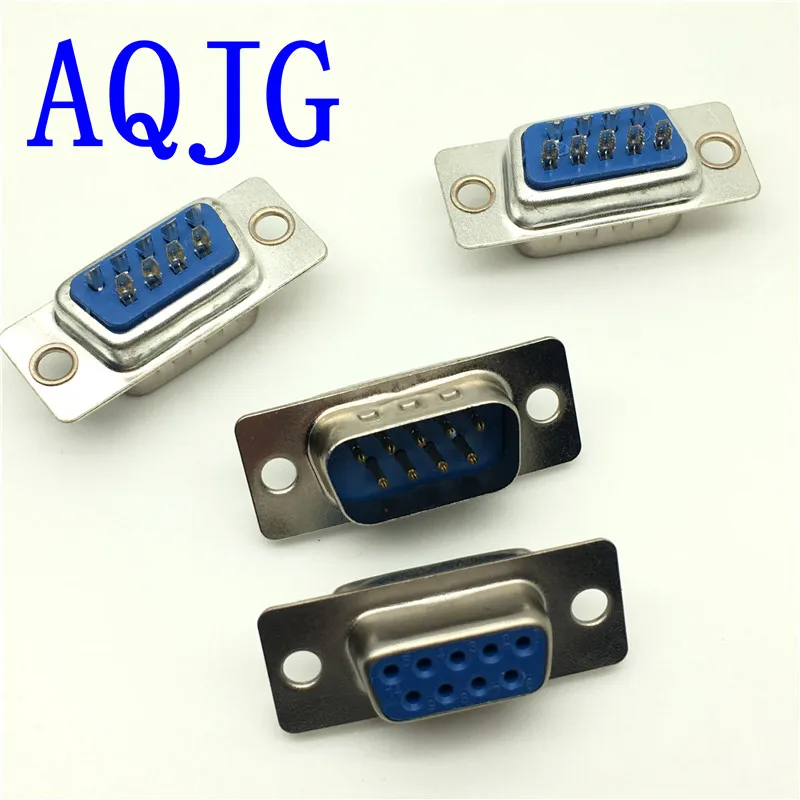 100pcs/lot RS232 Serial Port Connector DB9 female socket / Plug connector 9pin copper RS232 COM socket adapter db9 Male