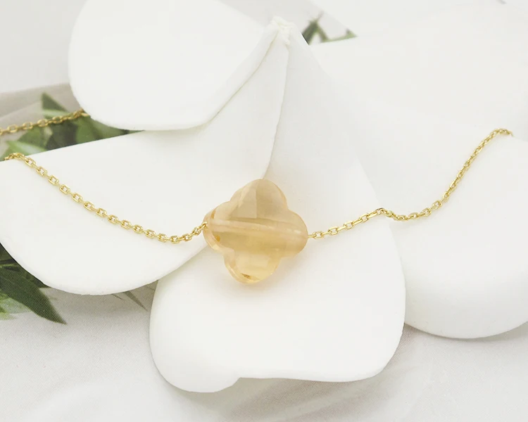 Newest Leaf Clover Yellow Gold Crystal Necklace For Girlfriend Gift 19 Kinds Of Color