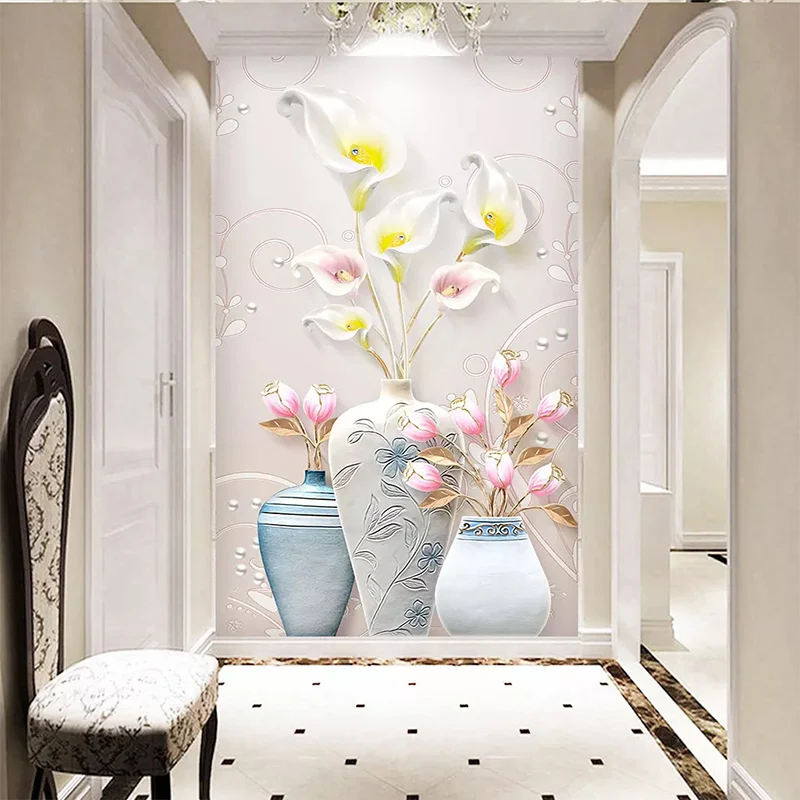 Modern Embossed Three-dimensional Simple Nordic Vase Floral Wall Covering Living Room Wall Covering Wallpaper Mural Decoration