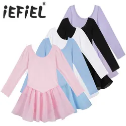 IEFiEL-Collant Bailarina para Meninas, Vestido Princesa Tutu, Performance Ginástica, Trajes de Dança, Roupas de Dança, Manga Comprida