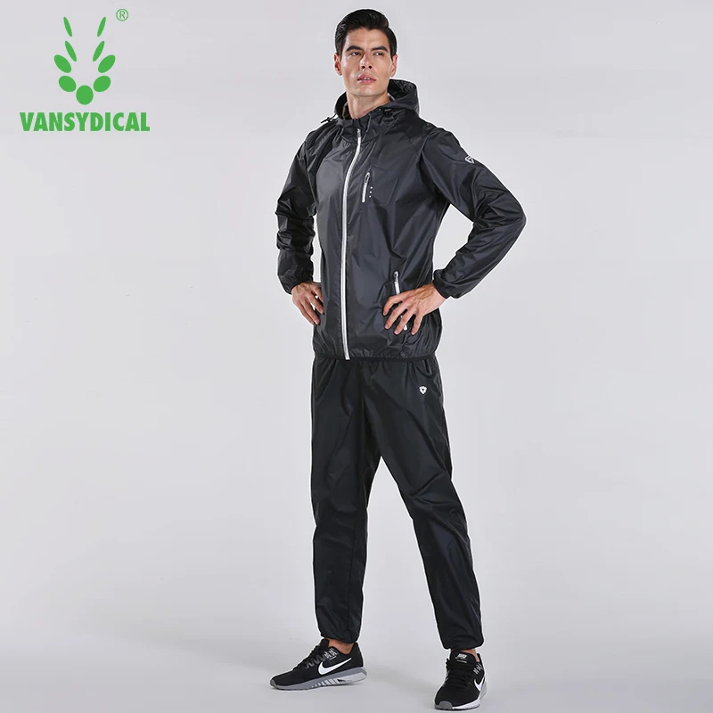 Vansydical Hot Sweat Sets Mens Running Training Suits Zipper Hooded Jackets and Pants Set Quick Sweating Sports Suit Sunna Set