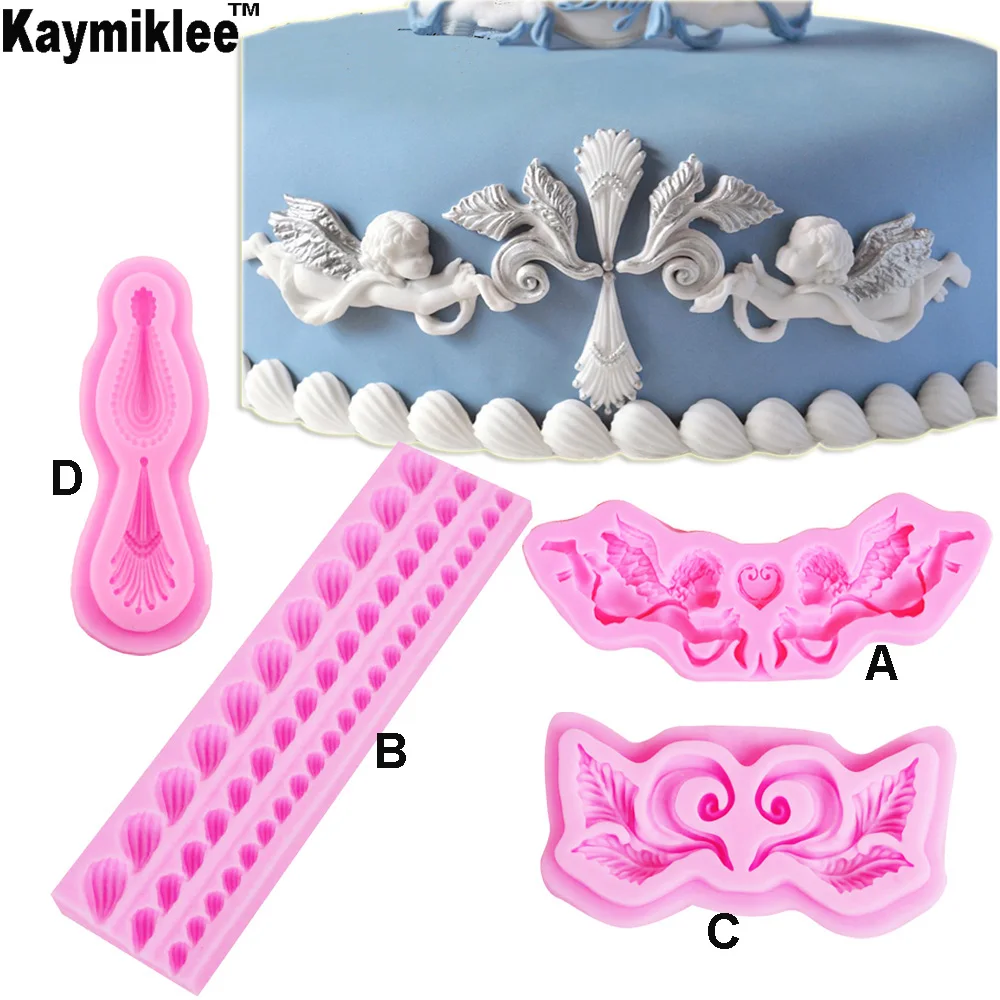 

C231 DIY European Relief Angel Dry Pace Silicone Molds Wedding Cake Border Fondant Cake Decorating Chocolate Clay Molds 4PCS/SET