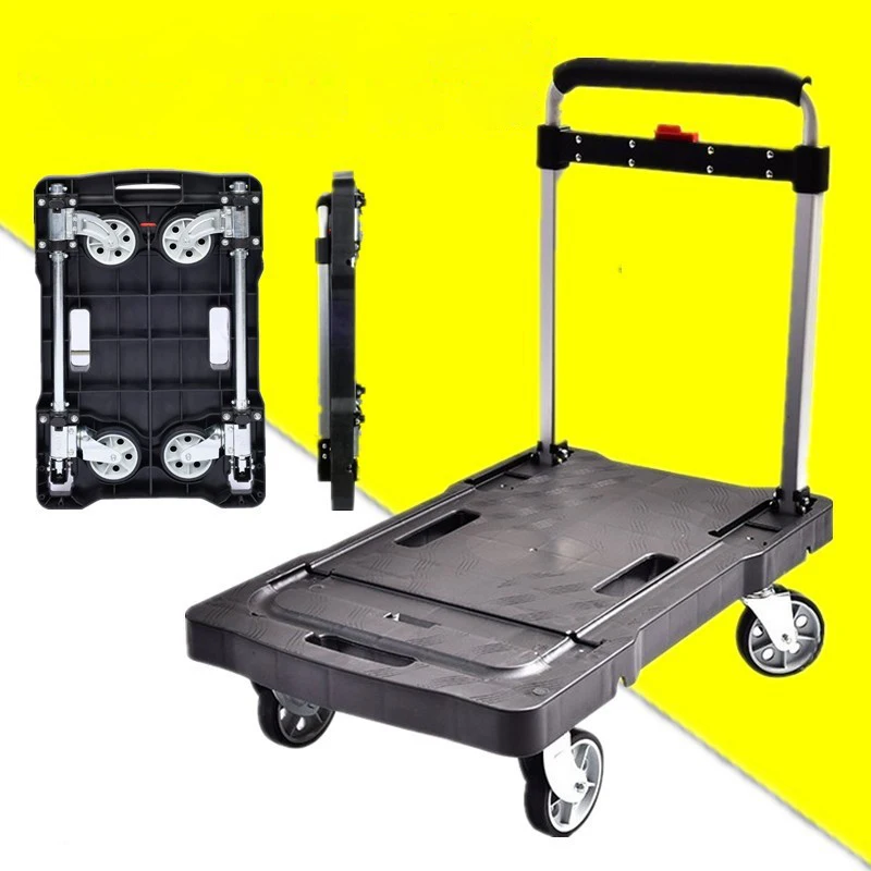 Folding Portable Handling Flatbed Trolley with Four Silent Wheels Household Luggage Trolley Dynamic Load 200kgs