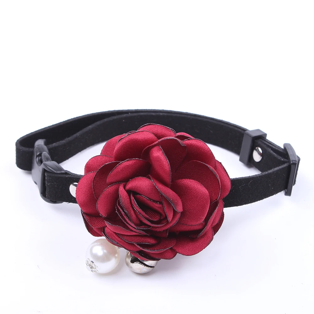 Dog Cat Collar Adjustable Rose Flower Bell Design Pet Puppy Necklace for Female Chihuahua Yorkie