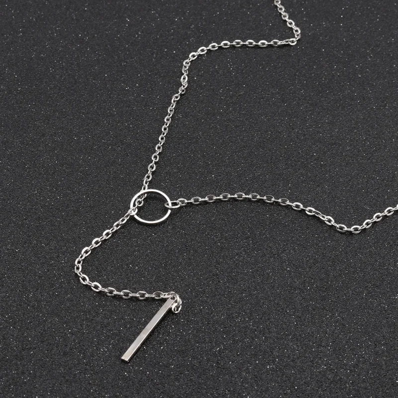 Aihua Minimalistische Halskette mit rundem Stab-Anhänger für Frauen, Schlüsselbein-Halskette, lange Kette, Modeschmuck, Statement-Geschenke für Mädchen – Detail 13