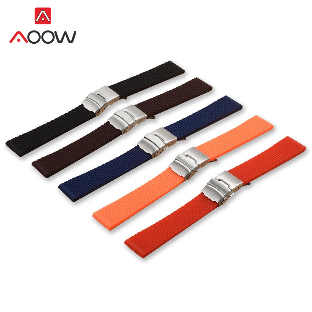 18mm 20mm 22mm 24mm Soft Silicone Quick Release Watchband Rubber Metal Folding Buckle Replace Bracelet Band Strap Accessories