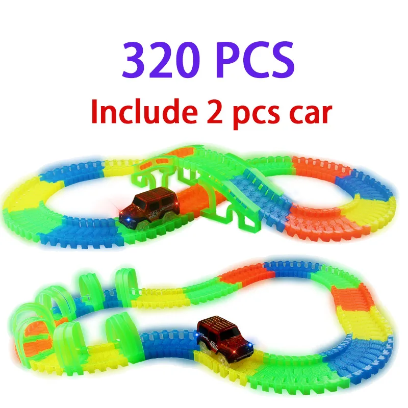 

Glowing Race Track Bend flexible track Flash Glow in the Dark toy Assembly Car Toy set Glow Racing Track cars toys for childrens