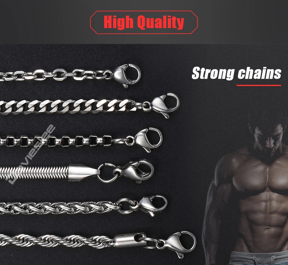 Davieslee Chain Necklaces For Men Stainless Steel Silver Color Rolo Wheat Box Snake Chains Mens Necklace 3mm 18-26inch LKNN1 image 3