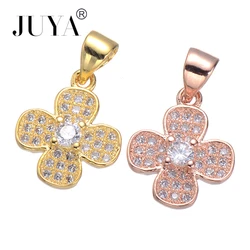 Luxury Zircon Rhinestone Flower Charms DIY Women Necklace Pendant Jewelry Accessory Handmade Making Beaded Bracelets Findings