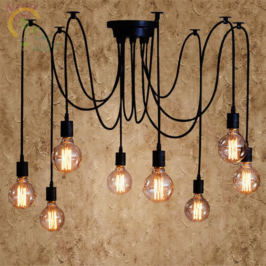 DIY Nordic  Art Spider E27  Pendant Lamp  Adjustable Retro Edison Loft Style Classic Deco Pendant Lights for Home Lighting