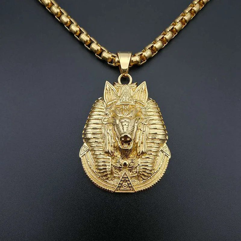 Hip Hop Gold Silver Color 316L Stainless Steel Animal Wild Boar Anubis Amulet Pendants Necklaces for Men Rapper Jewelry