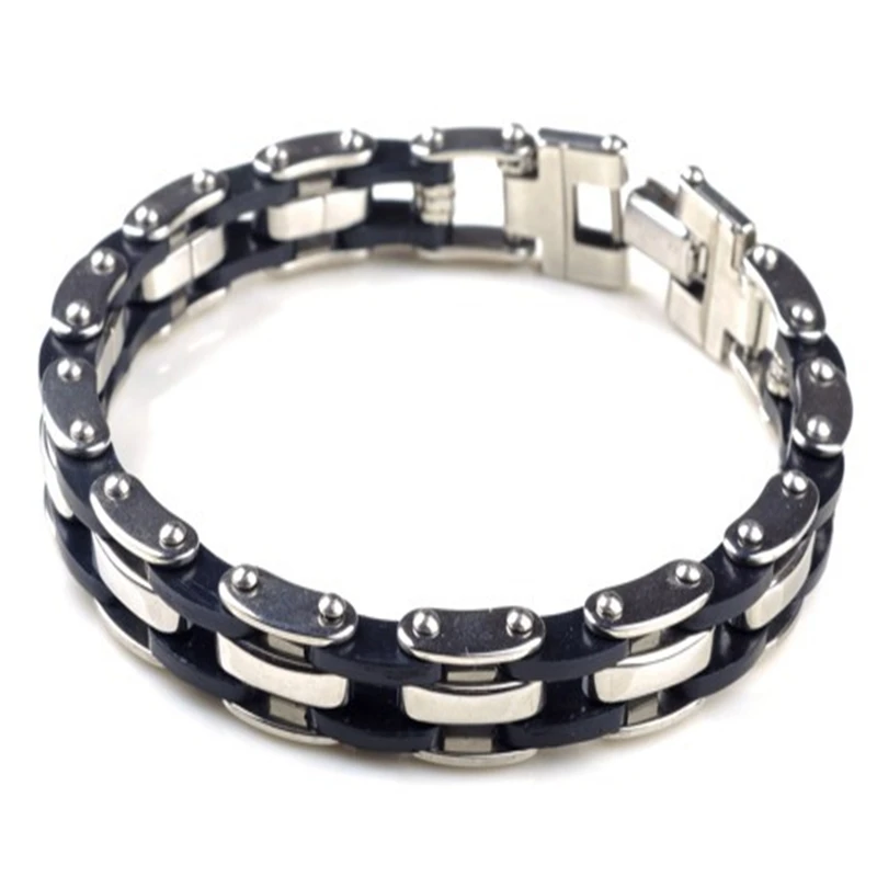 Personality Stainless Steel Black Rubber Men Bracelet Jewelry Wristbands High Quality Bangle Accessories