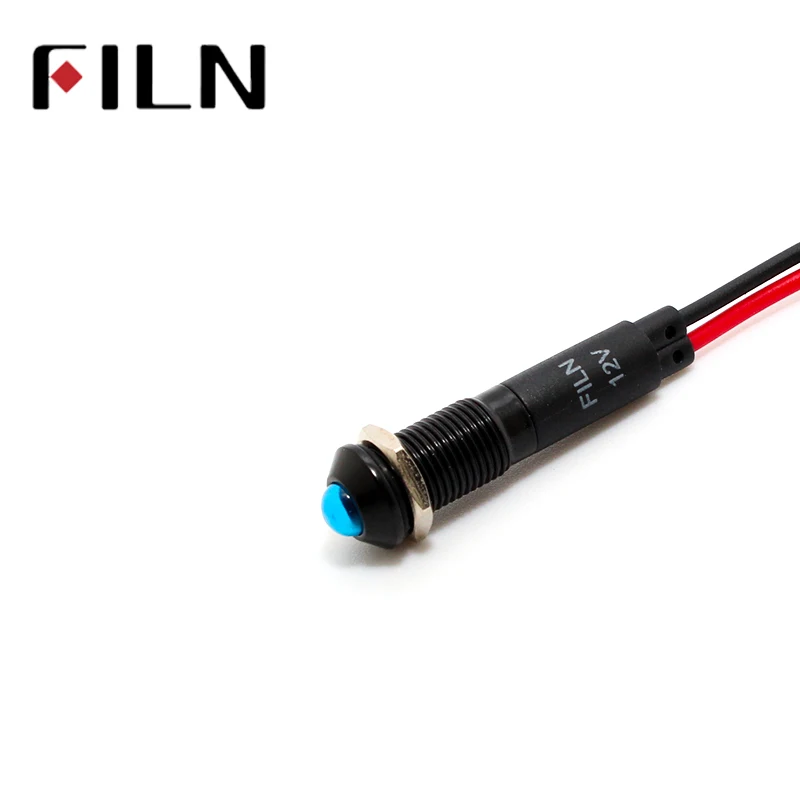 8mm FL1A-8SW-1 50pcs/bag black housing mini raised head red green yellow blue 12v led inidcator light with 20cm wire