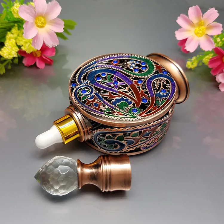 Perfume dropper,Vintage Empty Mini Refillable Perfume Bottle,Ancient Egyptian Style Enameled Metal and Glass Perfume Bottle