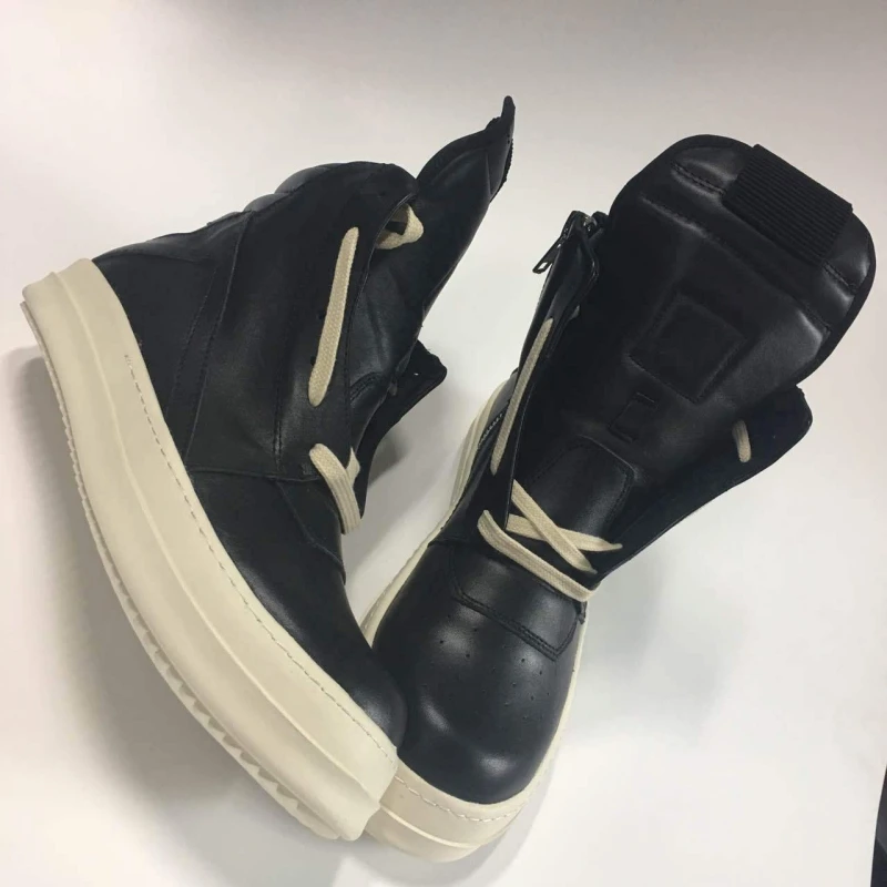 Men Shoes Ankle Luxury Trainers Thick Platform Cow Leather Boots Lace Up Casual Sneaker Zip Flats Lovers High Top Shoes