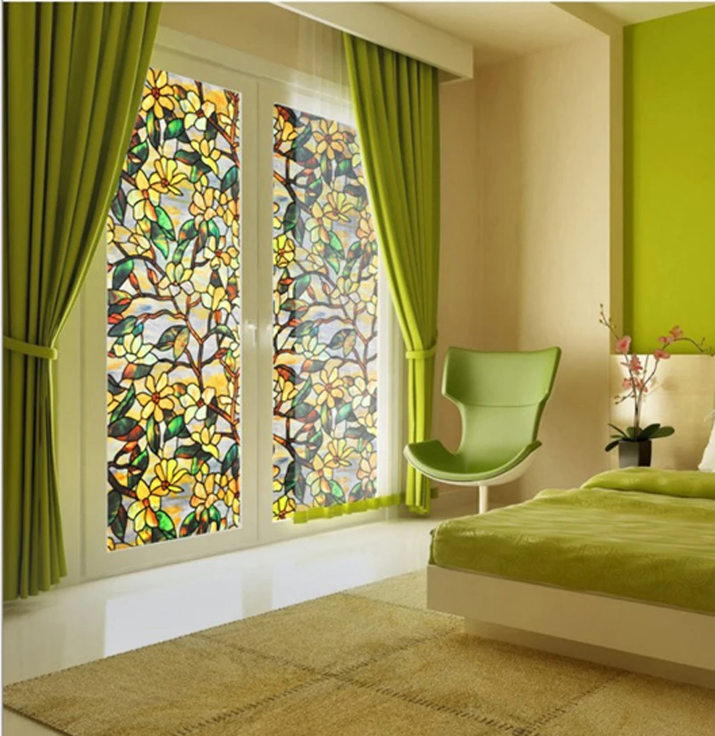 Картина маслом Магнолия Матовая УФ статическая наклейка на окно, раздвижная дверь гостиной, декоративная конфиденциальность, 45x200 см, 60x200 см